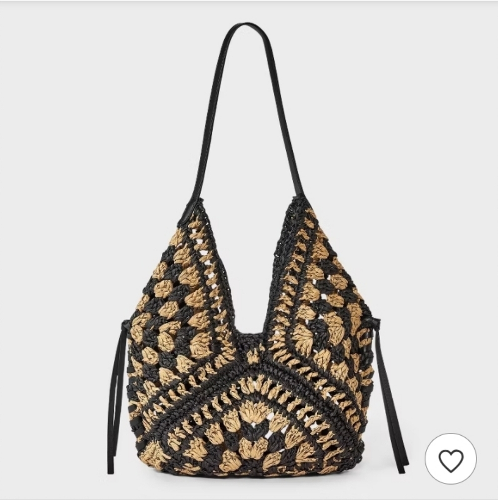Hand Crocheted Straw Tassel Shoulder Bag - Universal Thread - Natural/Black